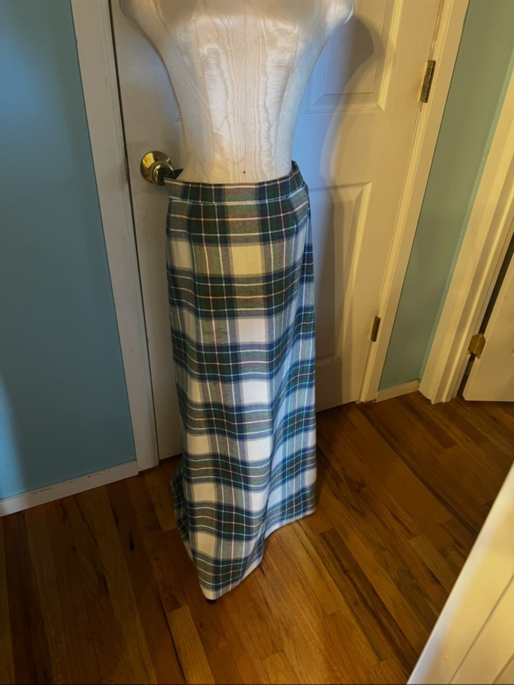 Plaid Maxi Skirt in Green and White